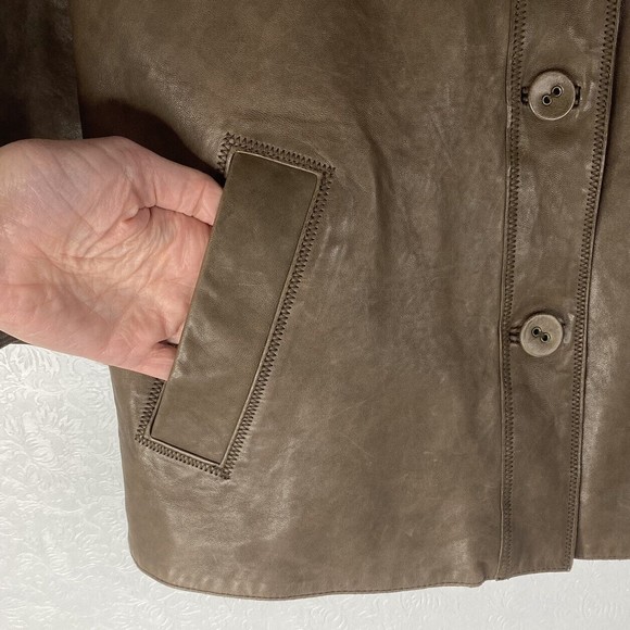 J Jill Sz M Brown Leather Shimm Swing Jacket - Picture 7 of 12